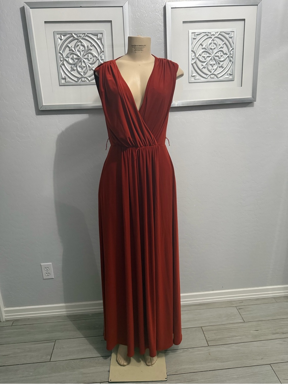 Betsy & Adam Rust Orange Sleeveless Wrap Maxi Dress